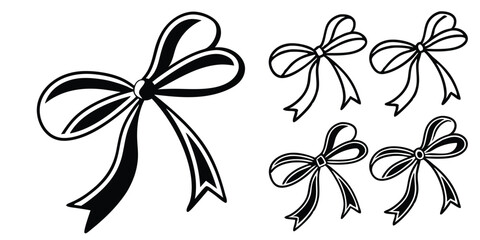 Black Ribbon Bow Icons – Elegant Vector Set for Gifts and Fashion