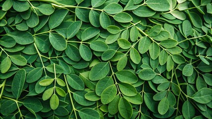 Green moringa leaves background. Suitable for marketing or business purposes. Panoramic banner with place for text