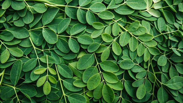 Green moringa leaves background. Suitable for marketing or business purposes. Panoramic banner with place for text