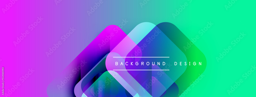 Poster Vibrant abstract background. Overlapping shapes create dynamic visual effect. Gradient colors transition smoothly, purple to green. Text reads background design.