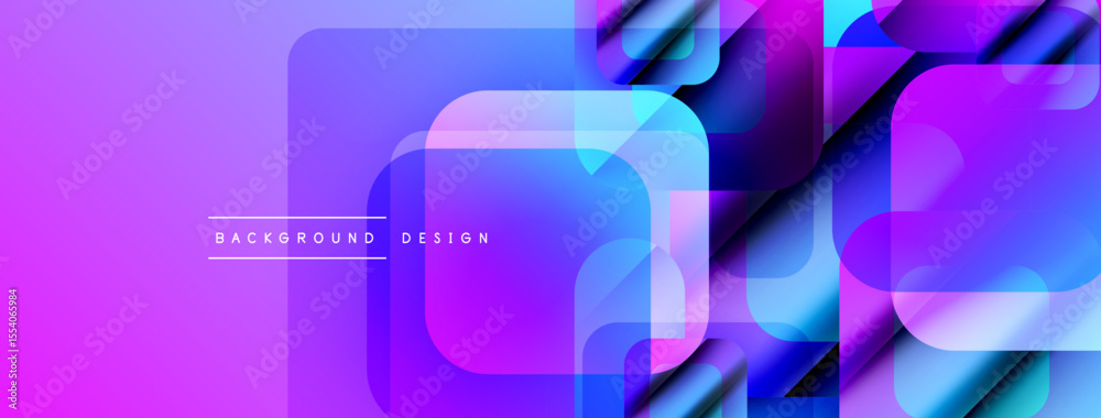 Poster abstract geometric pattern. vibrant purple, blue hues blend. overlapping squares create modern visua