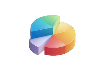 Obraz premium A vibrant, 3D pie chart segmented into five pastel-colored sections, illustrating data proportions