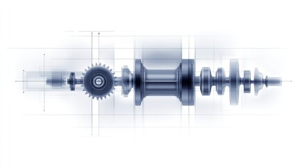 Abstract Engineering Blueprint of a Turbine Rotor Shaft with Gear Mechanism for Mechanical Design and Manufacturing Concepts