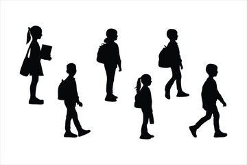 Back to school, boys and girls, kids going to school silhouette design