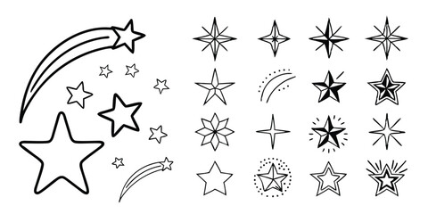 Boho Star and Sparkle Icon Set – Celestial Black and White Line Art Pack
