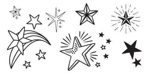 Twinkle Star Icon Set – Black and White Celestial UI Vector Elements