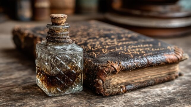 Ancient Potion and Grimoire: A Mystical Still Life