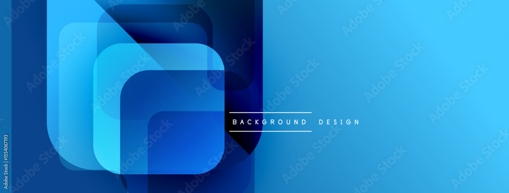 Poster Abstract blue design features layered squares, rectangles. Gradient effect creates modern, sleek visual impact. Minimalist style.