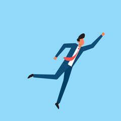Dynamic Businessman Jumping with Confidence in Blue Background Celebrating Professional Success and Achievement. Businessman character vector illustration
