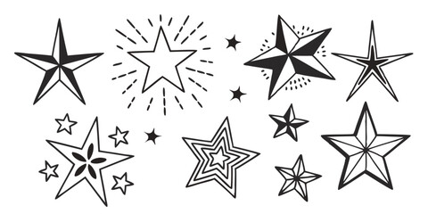 Obraz premium Boho Star and Sparkle Icon Set – Celestial Black and White Line Art Pack