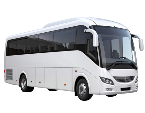 3D Render of White Tour Bus with No Branding, Side Profile, Transparent Background