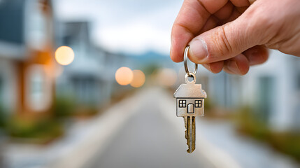 Close-up of hand holding a shiny house key symbolizing new homeownership, the journey of buying a home, successful property purchase, and the beginning of a new life chapter in real estate a57853594 1