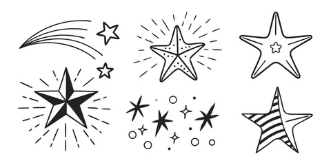 Twinkle Star Icon Set – Black and White Celestial UI Vector Elements