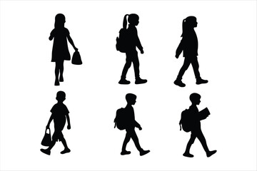 Back to school, boys and girls, kids going to school silhouette design