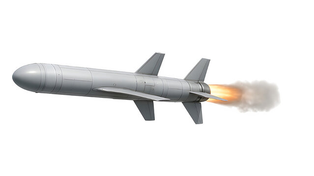 Futuristic Cruise Missile Mid-Flight with Exhaust and Vapor Trails