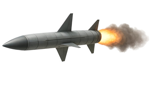 Futuristic Cruise Missile Mid-Flight with Exhaust and Vapor Trails