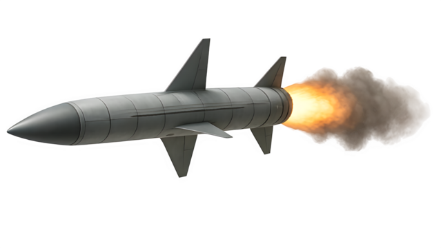 Futuristic Cruise Missile Mid-Flight with Exhaust and Vapor Trails