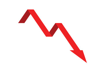 Simple red business arrow graph going down represents trading loss business decline economic recession and financial deficit. Vector illustration symbol design.