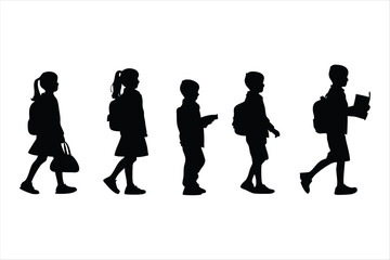 Back to school, boys and girls, kids going to school silhouette design