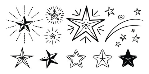 Fototapeta premium Minimalist Star Icons – Celestial Sparkles and Glowing Twinkle Vector Set