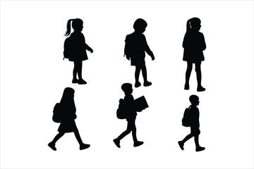 Back to school, boys and girls, kids going to school silhouette design
