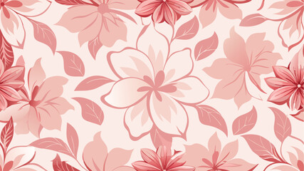 Seamless pattern of pink flowers and leaves on a light pink background floral