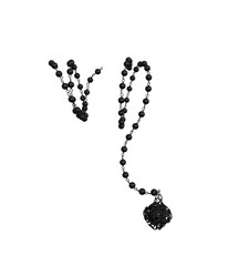 3D rendered beaded necklace with gothic silver pendant, isolated on transparent background