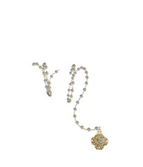 3D rendered beaded necklace with gothic silver pendant, isolated on transparent background