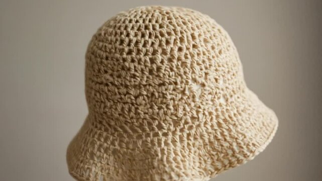 Crocheted hat with light beige hue