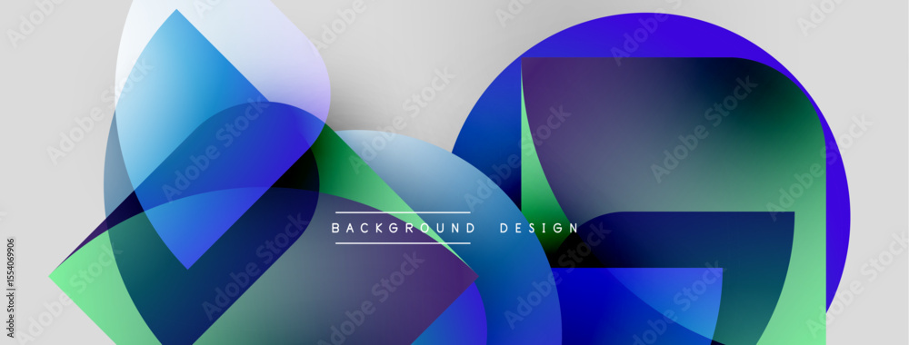 Aufkleber Abstract shapes overlap, creating vibrant blue, green gradients. Modern design elements suggest dynamic visual experience. Background features text background, design.