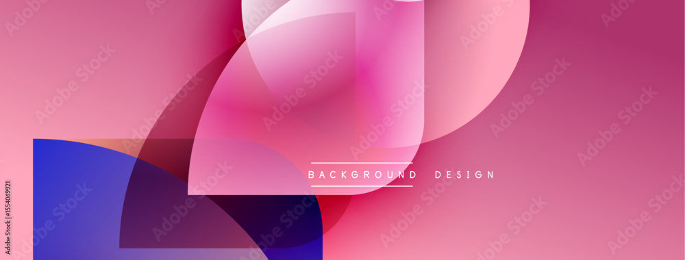Poster Abstract pink background features overlapping shapes. Gradient colors create dynamic visual effect. Modern design elements present smooth transitions.