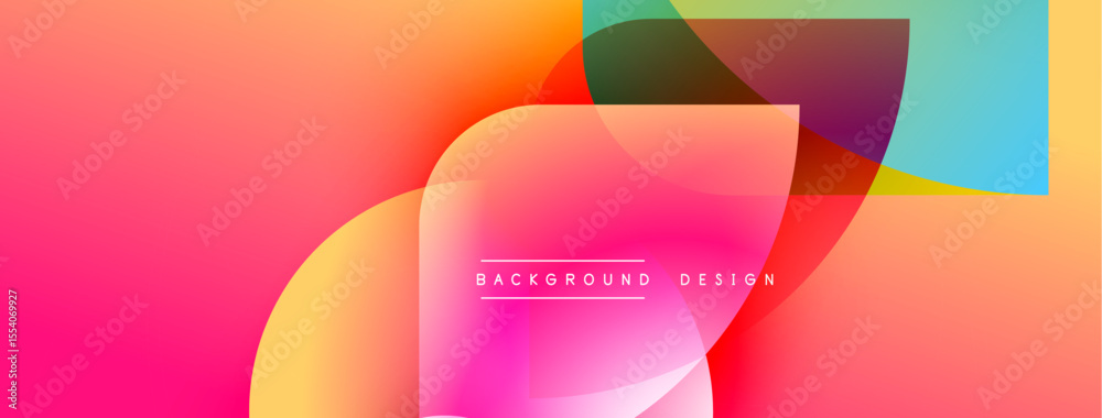 Poster Abstract vibrant background. Overlapping shapes create dynamic colorful composition. Gradient hues blend smoothly, modern design element.