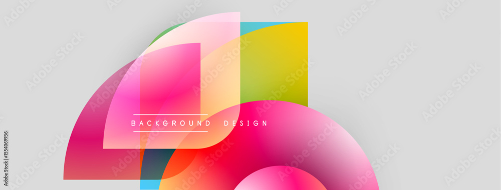 Aufkleber Abstract geometric shapes overlap, creating vibrant color gradients. Pink dominates design with yellow, blue accents. Modern background texture.