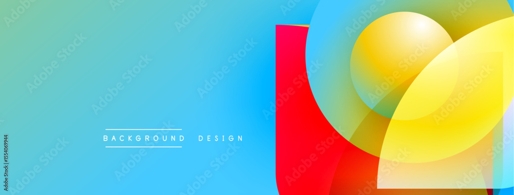 Poster abstract geometric shapes overlap. blue, red, yellow hues create vibrant visual effect. modern desig
