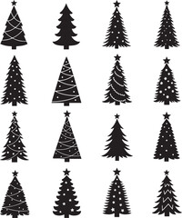 Obraz premium Collection of Black Christmas Tree Silhouettes Vector
