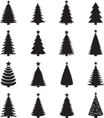 Collection of Black Christmas Tree Silhouettes Vector