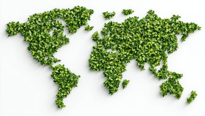 World map formed from vibrant green leaves on white background