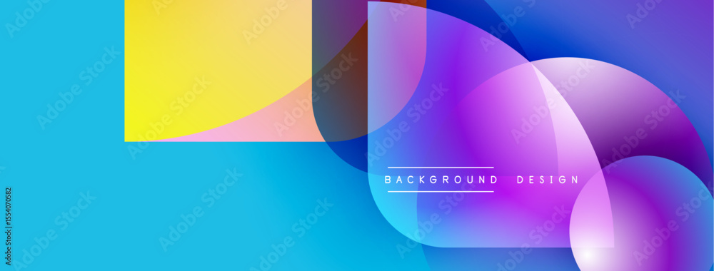 Poster abstract vibrant design. overlapping shapes create dynamic visual effect. blue, purple, yellow hues 