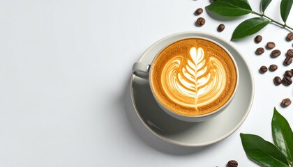 Cup of coffee latte with latte art on studio photo