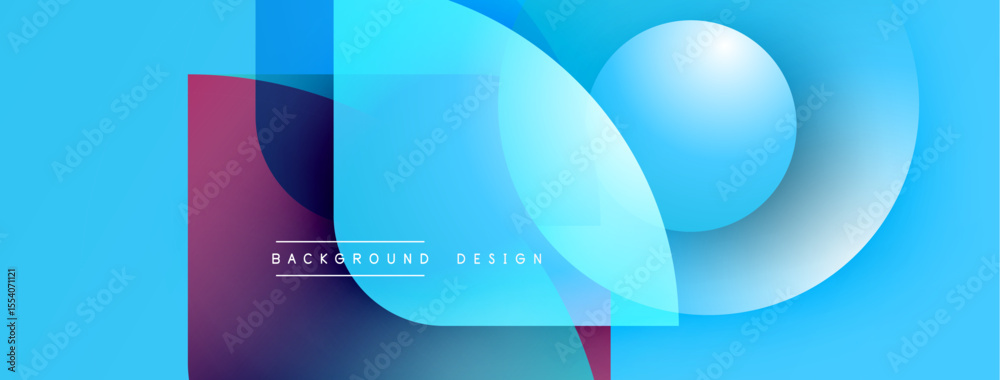 Poster Abstract geometric shapes overlap, creating vibrant blue gradient background. Modern design elements suggest technology, innovation.