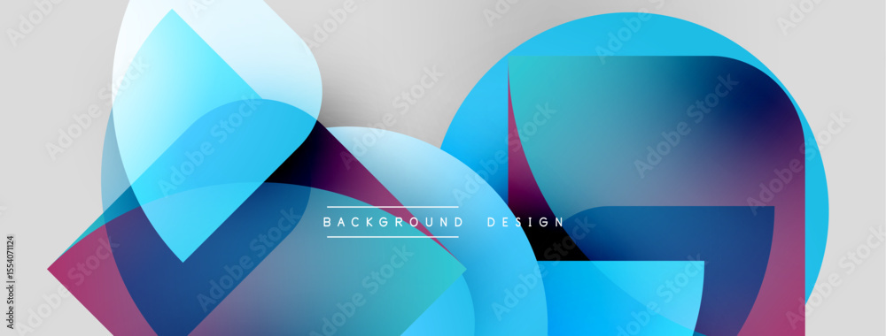 Poster abstract shapes overlap, creating vibrant gradients. modern design utilizes cool blues, purples, plu