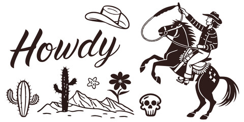 Vintage Cowboy & Desert Illustration Set – Western Graphics for Cricut & Design