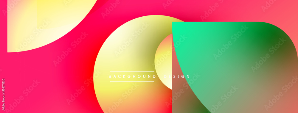 Poster Abstract vibrant design. Overlapping shapes create dynamic colorful composition. Gradient hues blend smoothly, modern aesthetic.