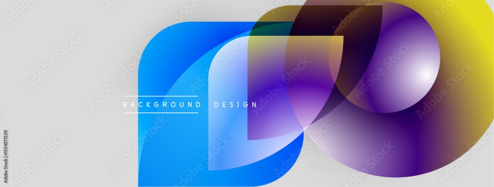 Poster Abstract colorful shapes overlap, creating dynamic visual effect. Gradient hues blend smoothly, forming modern background design.