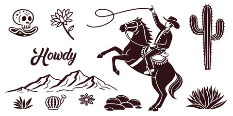Vintage Cowboy & Desert Illustration Set – Western Graphics for Cricut & Design