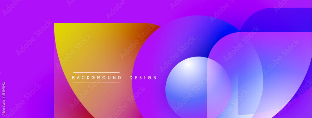 Poster Vibrant abstract background. Overlapping shapes create dynamic gradient effect. Modern design elements, purple, blue, yellow hues present.
