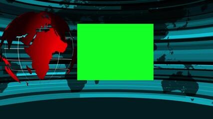 Breaking News Tech Background – Red Digital Globe on Blue World Map with Presenter Overlay Area - Powered by Adobe