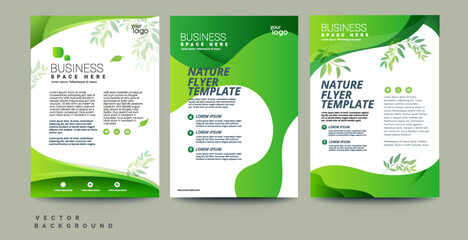 Green eco flyer, poster, brochure, magazine, annual report, booklet, cover banner template. Modern green leaf, environment design © Wenny