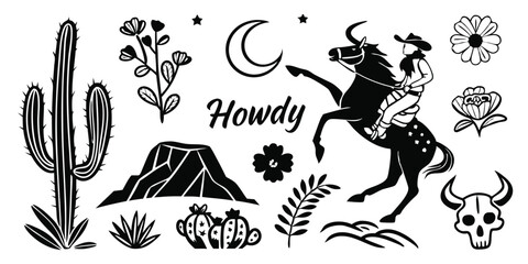 Desert Western Elements – Cowboy Culture and Cactus SVG Collection