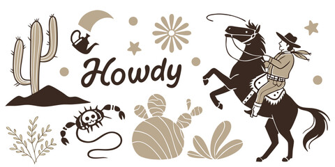 Cowboy and Desert Elements – Rustic Western Vector Clipart Pack